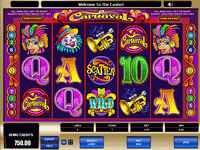 Play Carnival Slots by Microgaming for Free Carnaval Features 5 reels, 9 paylines and 38 winning combinations and offers the maximum jackpot of 5000 coins. Coin Size = $0.25, $0.50, $1, $2, $5.00. >>> Play Carnaval Slots Here